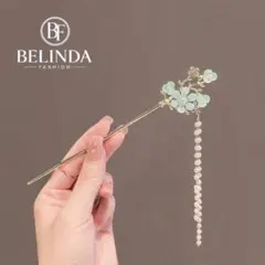 BELINDA FASHION ミントグリーン 花モチーフ かんざし