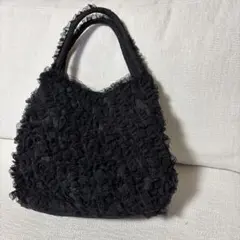 フリル ハンドバッグ　黒　ブラック　フォーマルバック　25×22×10 総レース