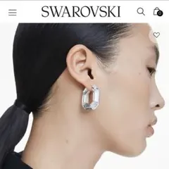 スワロフスキーLucent フープピアス オクタゴンシェイプ, 小, ホワイト