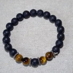 【174】天然石ビーズブレスレット　ラバストーン　タイガーアイ