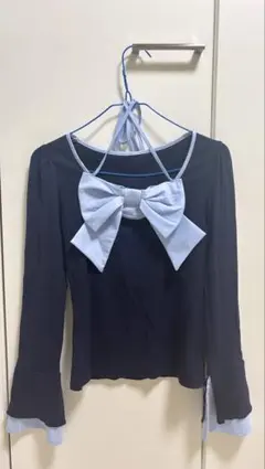 one way リボントップス ネイビー×水色のサムネイル