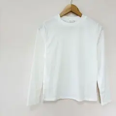 長袖リブカットソー　Mサイズ　白ホワイト　シンプル　クルーネック　仕事通勤にも♪