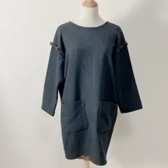 ナノユニバース ポケット付き フリンジデザイン ワンピース ダークグレー F
