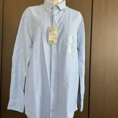【新品】無印良品　グリーンストライプ ボタンダウン長袖シャツ Lサイズ