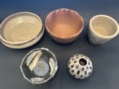 ◆ 手作り陶器茶碗5点セット カフェ 和食器 色々な器 皿