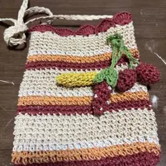 ハンドメイド クロシェ編み ショルダーバッグ サクランボモチーフのサムネイル