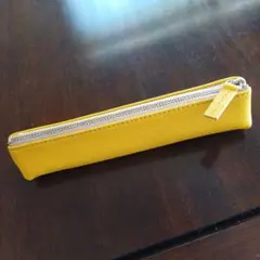 本革　イエロー レザー 筆箱 メタルファスナー　スリムペンケース
