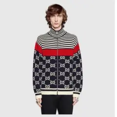 D*n様 GUCCI 545701 GGストライプ コットン ジップアップニット