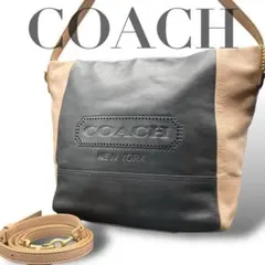 良品 560 コーチ デカロゴ 2way ショルダーバッグ 斜め掛け グレージュ