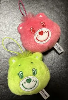 ケアベアcare bears ぬいぐるみ　マスコットストラップ　ピンク黄緑2点