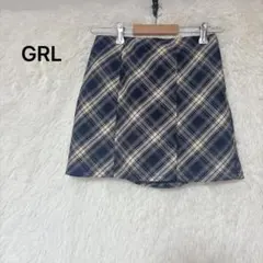 GRL チェック柄 ミニスカート 台形スカート M ブルー系　インナーパンツ付