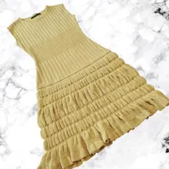 【美品】ルネ　カラシイエロー　合繊ニット素材　ロングニットトップスのサムネイル