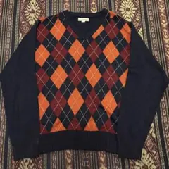 HABAND アーガイル柄 ニット 4X ビッグサイズ Vネック 古着 90s