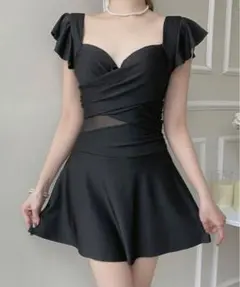 【新品】SEU フリルショルダーワンピース 水着 スイムウェア ブラック フリー