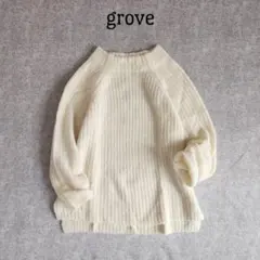 グローブ　アルパカ混リブニット　ふわふわ　長袖　アイボリー　M