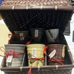 陶器製湯飲み6個セット（竹製収納ボックス付き）