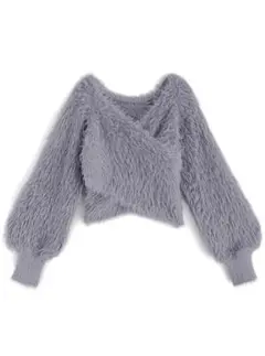 GRLフェザーニットカシュクールトップス kz448 ブルーグレー