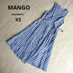 【マンゴ】ストライプ ラップワンピース ロングワンピース Vネック 夏 XS