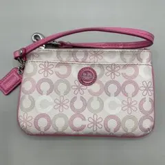 極美品✨️コーチ コンパクトウォレット 財布 オプアート 花 レザー ベージュ