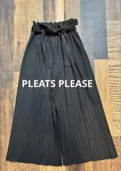 プリーツプリーズイッセイミヤケ パンツ変形ガウチョ ワイド ブルー