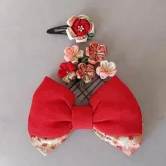 和装髪飾り7点セット リボン 朱色系 つまみ細工飾り 卒業式 袴