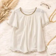 【earth music&ecology ビジュー付きブラウス アイボリー F】