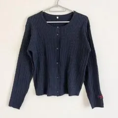 ネイビー ケーブルニット カーディガン 刺繍入り