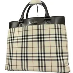 【A4対応・美品】バーバリー トートバッグ ロゴプレート ノバチェック ベージュ