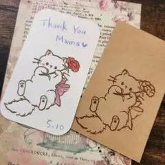 消しゴムはんこ　猫ちゃんとカーネーション