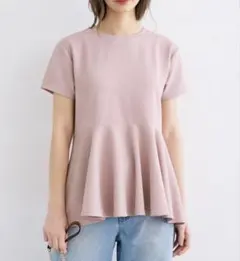 ピンク フレアデザイン 半袖Tシャツ ペプラム