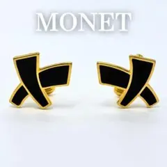 MONET ゴールド 黒 クロス クリップ イヤリング モネ レトロ ビンテージ