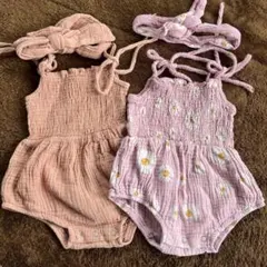 花柄ロンパース2点セット ヘアバンド付き