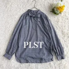 美品 プラステ PLST キュプラツイルリボンタイブラウス M
