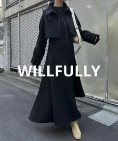 美品 WILLFULLY ジレ レイヤード フレア ロングコート L 黒のサムネイル