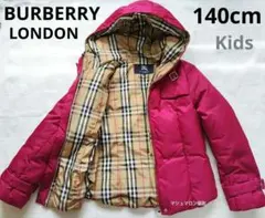 バーバリーロンドン　キッズ　フード付きダウンコート　ノバチェック　ピンク　140