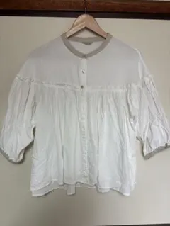 サマンサモスモス 配色パイピング ギャザーブラウス コットン リネン F