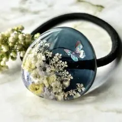 ハンドメイド　レジン　花蝶ヘアゴム