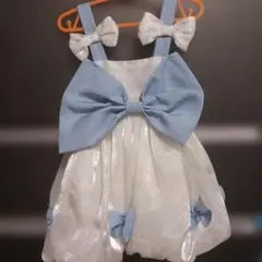 ホワイトと水色のベビードレス80