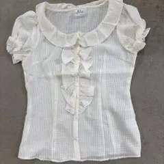 春夏❤️R.F. フリル付きクリーム色半袖ブラウスMサイズ