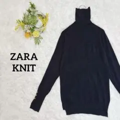 【ザラニット】ハイネックニット　タートルネック　セーター　ネイビー　エレガント