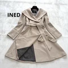 INED ベルテッドロングコート 女優襟 カシミヤ100% ベージュ 日本製