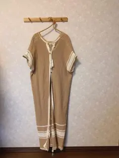 johnbull ジョンブル　ベージュ ニット 半袖 ロングワンピース　羽織り