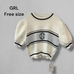 【新品タグ付】GRLグレイル パフスリーブモノグラムニットトップス ru1064