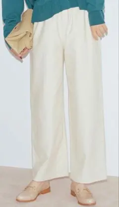 【新品】ストレートパンツ　アイボリー　Lサイズ　ウエストゴム　スタディオクリップ