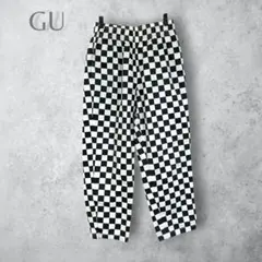 【GU ジーユー】　チェック柄　シェフパンツ　白黒　洗える　ウエストゴム　綿のサムネイル
