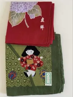未使用品　友禅染/わさび染　和風ハンカチ2枚セット