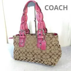 COACH ハンプトンズ シグネチャー キャリーオール ピンク F13065