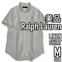 美品●ラルフローレン 白リネンシャツ Ralph Lauren