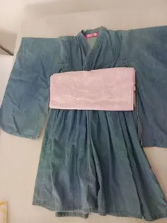 デニム　浴衣　110 キッズ ワンピース 夏祭り　シンプル　着付け不要