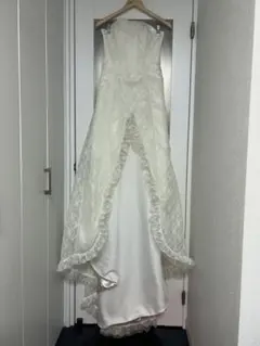 ハンドメイド　レース付きストラップレスロングドレス